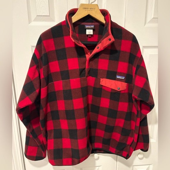 Patagonia XL Synchilla SnapT Fleece Pullover Rare Red Black Plaid Lumberjack - Picture 1 of 7